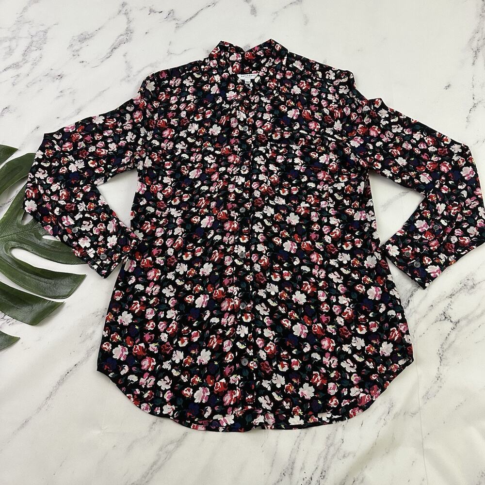 Equipment Femme Womens Button Up Blouse Top Size M Pink Red Rose Floral